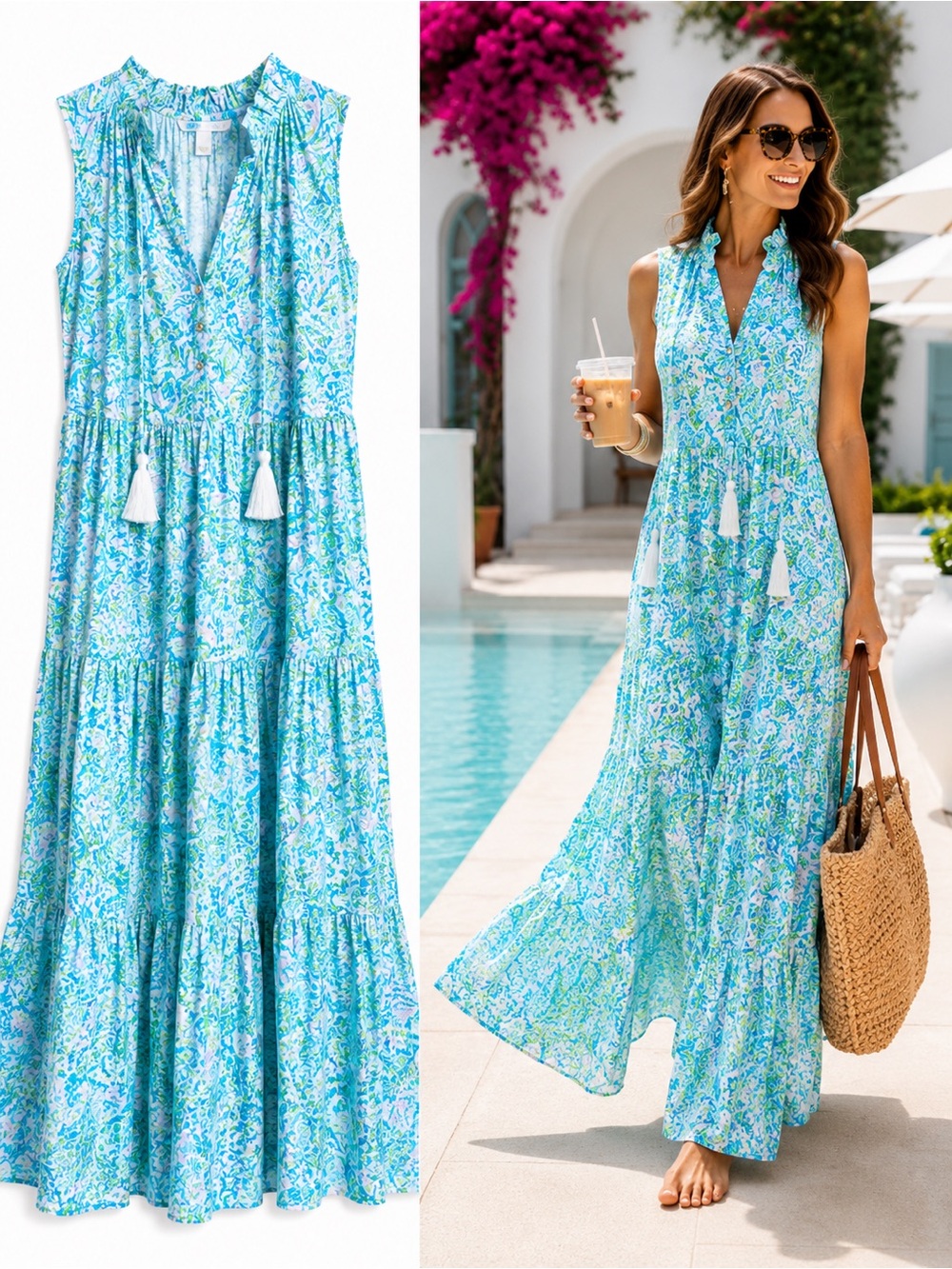 NWT Lilly Pulitzer Malone Maxi Dress Surf Blue Soleil It On Me Resort Maxi Sz L